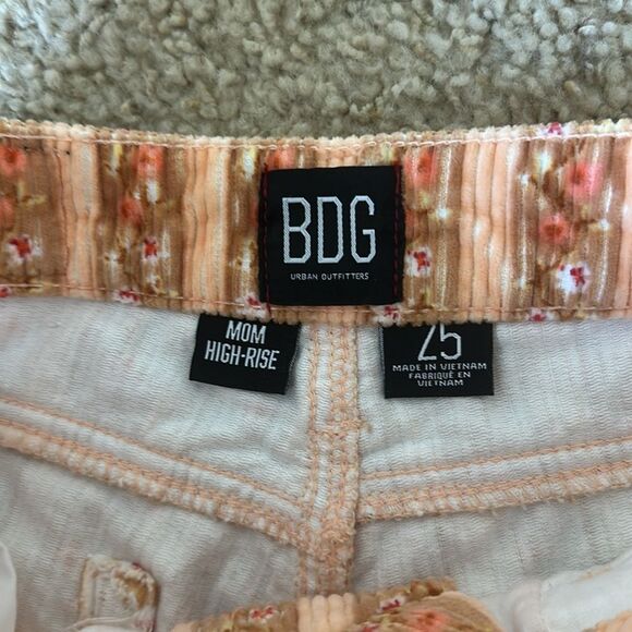 Urban Outfitters BDG Orange Floral Stripe Corduroy High-Rise Mom Pants - Picture 3 of 6